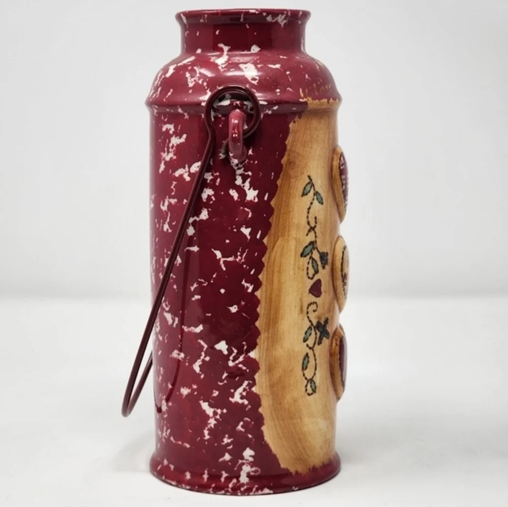 Patchwork Red Pottery Water Carrier/Vase With Handle YellowRedGreenWhite‎